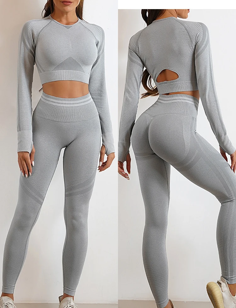 Custom Sexy Sportswear Gym Active Wear Lady Long Sleeve High Waisted Seamless Sports Leggings 3158