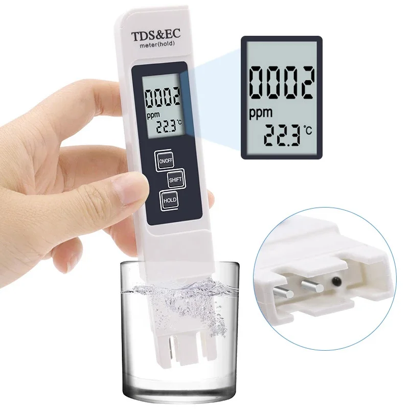 Digital TDS & EC Water Quality Meter – 0-9990 Ppm, White, Pocket Size Tester