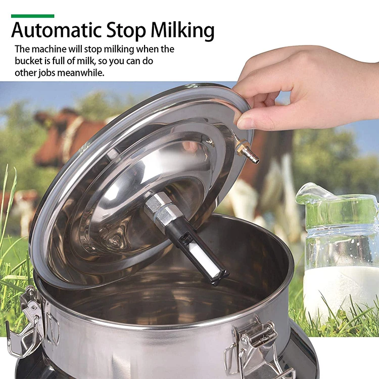 Cow Milking Machine Auto-Stop Device for Cow Livestock Household Farm Stainless Steel Food Grade Bucket Milking 14L