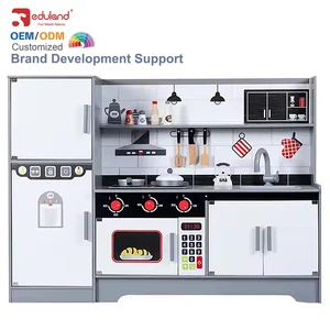 New Hot Large Wooden Kitchen Food Toys Unisex Pretend Play Dishwasher Sink Steam Pressure Pot for Children Corner Design