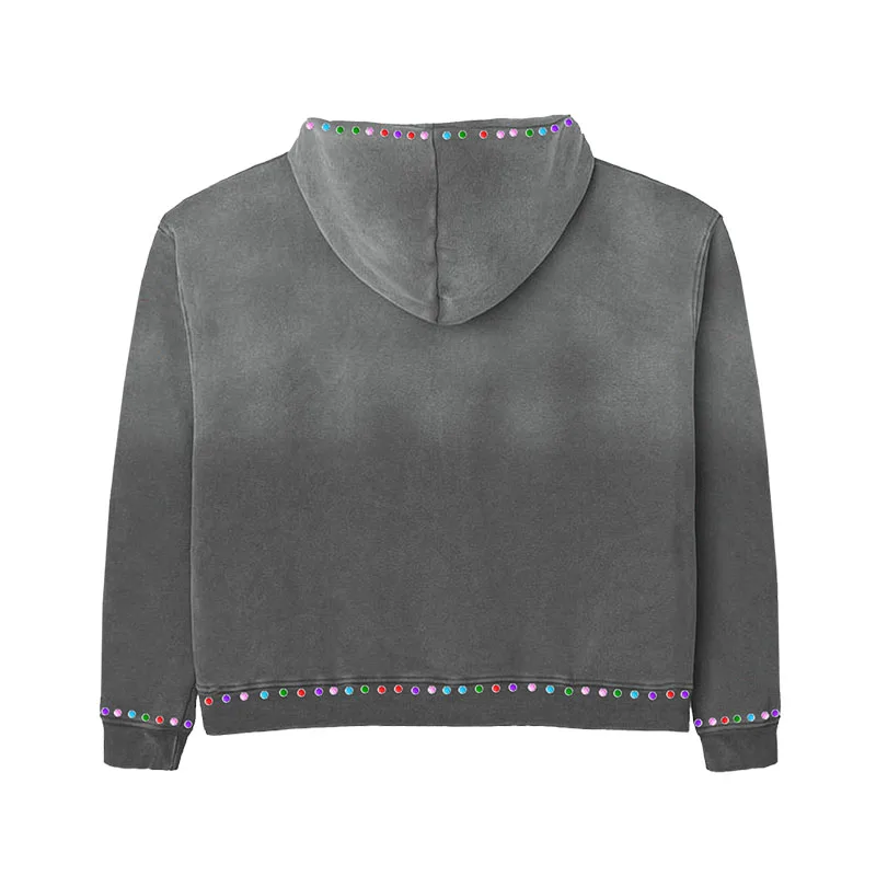 Custom Acid Washed Patch Work Gem Stone Pearl Studded Cotton