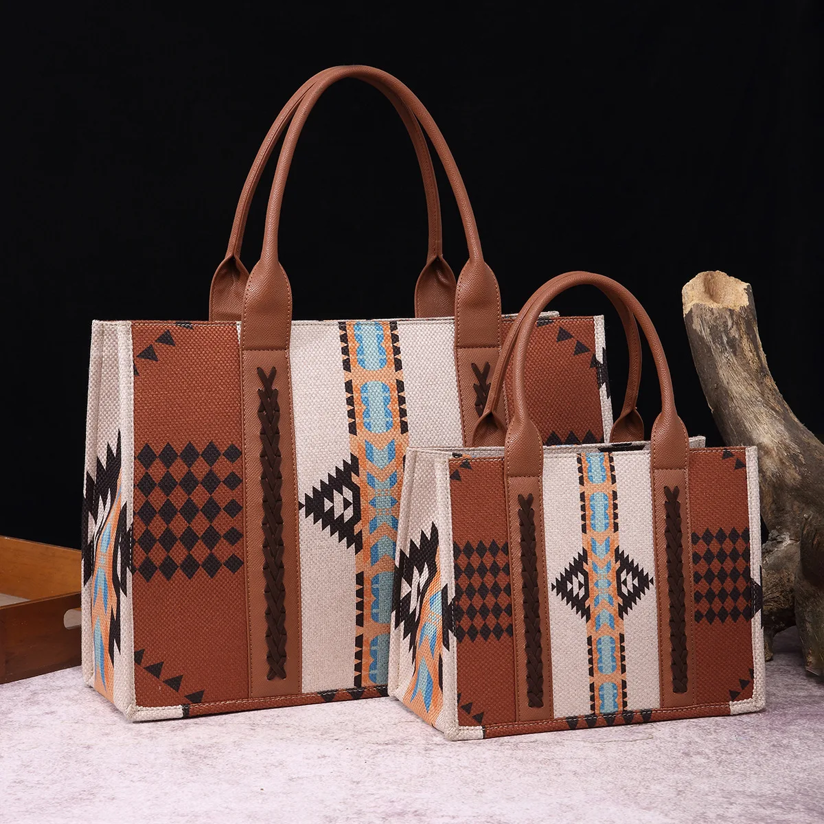Women Boho Aztec Handbag Canvas Tote Bag Western Purse