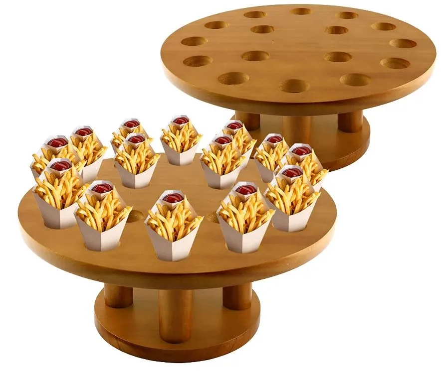 Wooden Cone Holder Stand 2 Pack,Ice Cream Food Cone Holder Waffle Cone