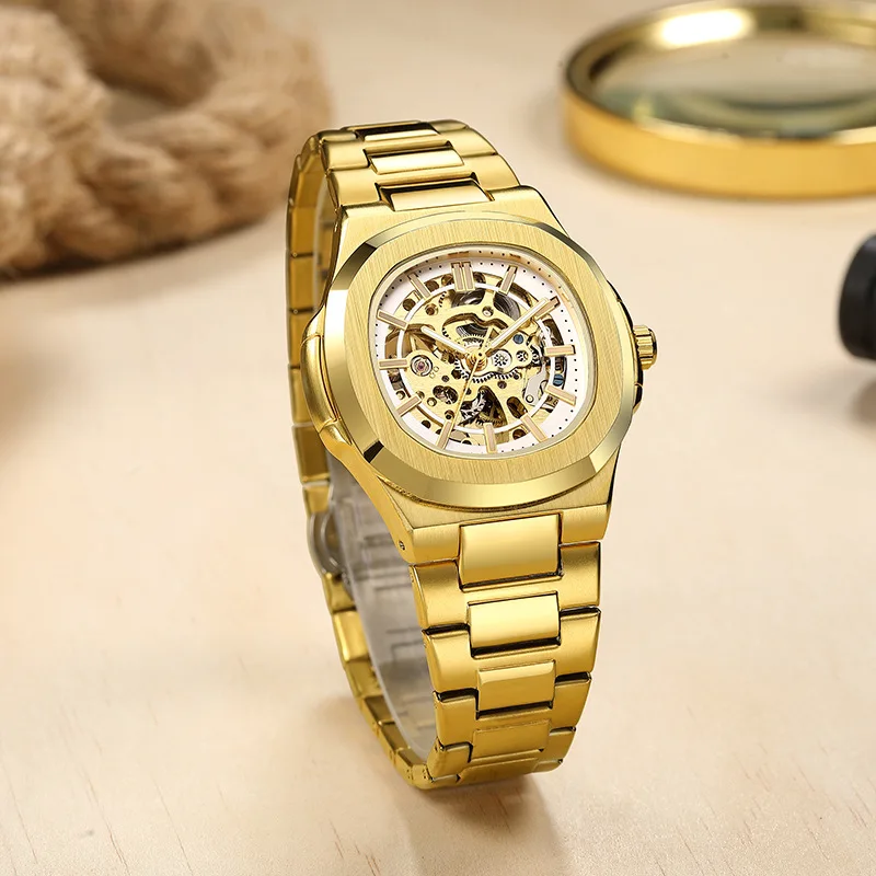 Luxury Men's Automatic Skeleton Watch Luminous Feature Business Hollow Mechanical Men Watch
