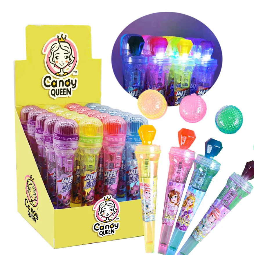 OEM Custom Personal Label Cartoon Toothbrush Shaped Lighting Toy Fruity Flavored Lollipop Flashing Sweets