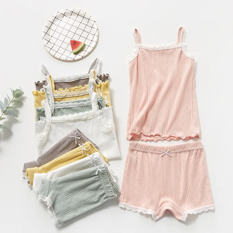 Детская одежда для малышей, детские летние комплекты одежды для маленьких девочек, Хлопковый вязаный жилет и шорты с кружевом, одежда для малышей, короткий комплект
