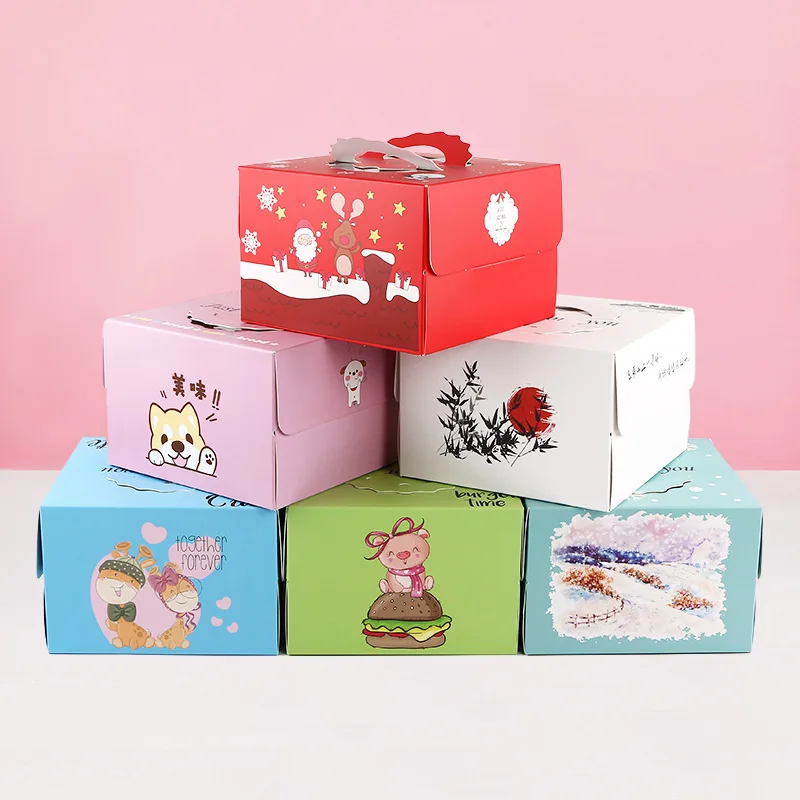 Aangepaste kleurrijke, milieuvriendelijke cakeverpakking met venster, doos met mat laminering, reliëfopdruk en gekleurd kraftpapier met aangepast cartoonfiguurtje voor kinderen