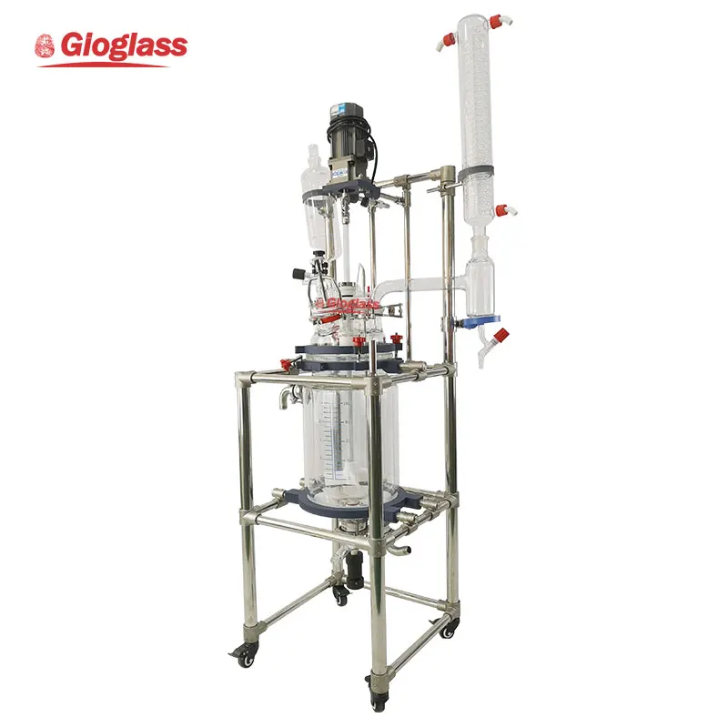 Glass Reaction Vessel Spherical Chemical Synthetic 50l Reactor Cooling Jacket Glass Liter Reactor Set With Chiller Heater