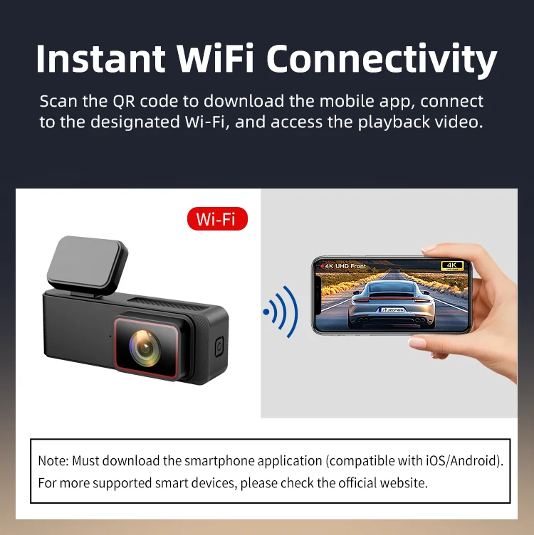 Dual Lens Vehicle Blackbox Dvr User Manual 2.89 Inches IPS LCD 2 Channel 2160P+1080P Black Box F1.8 with WIFI App for Agent factory