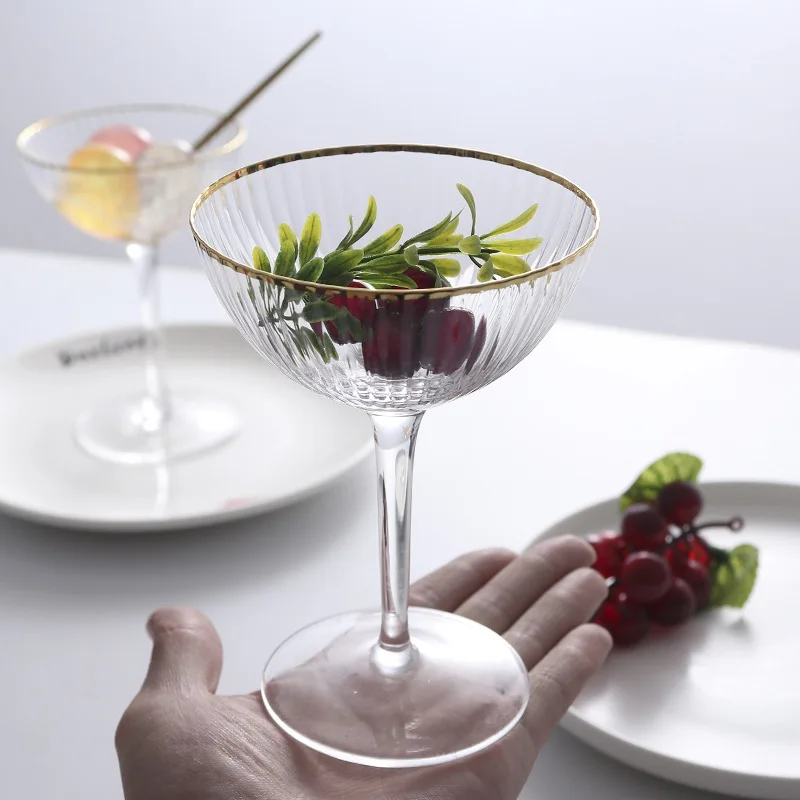 Glass Ripple Nordic Champagne Saucer Cup Ribbed Martini Glass