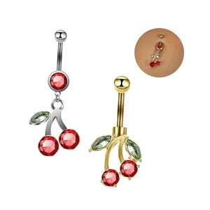 Crystal Cherry Belly Ring New Trendy Navel Piercing for Women 2026 Hot Sale Body Jewelry Surgical Steel Piercing