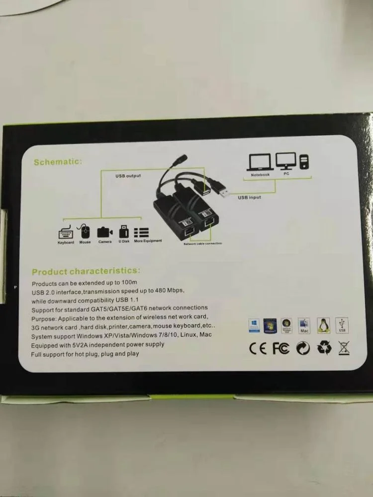 
 100 метров USB 2,0 удлинитель к RJ45 через Cat5 5E 6 конвертер  