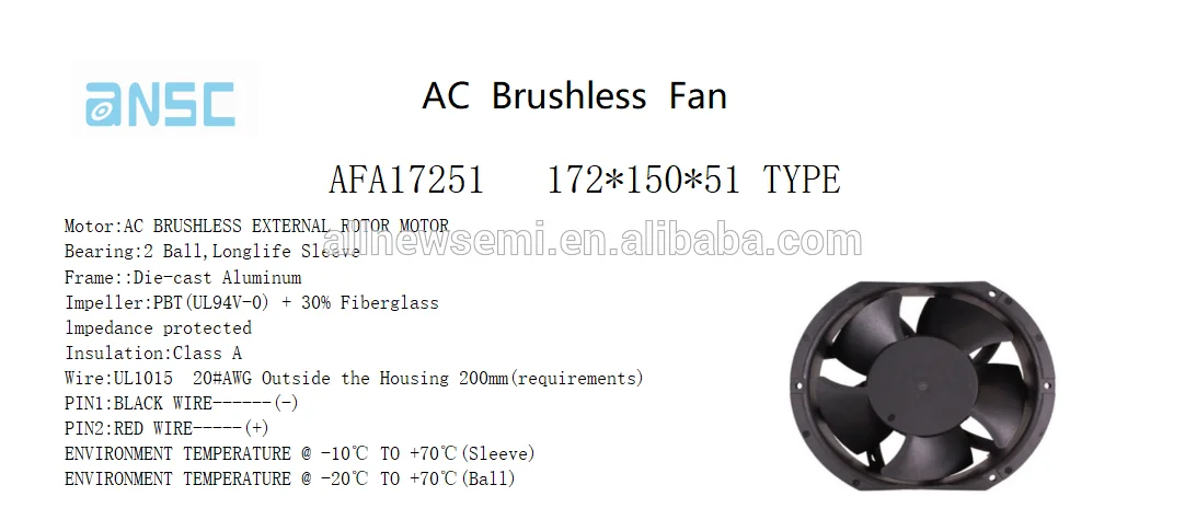 Durable/Large air volume /High speed/Mute/Long life/High quality AFA17251 17CM 155CFM 172x150x51 AC Brushless Axial flow Fan