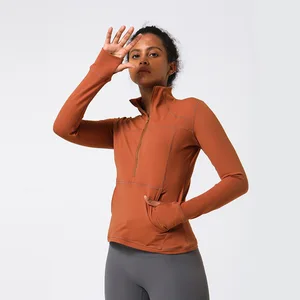 High Quality Quarter Zip Pullover With Pocket Gym Sportswear Women's Blouses 1/4 Shirts