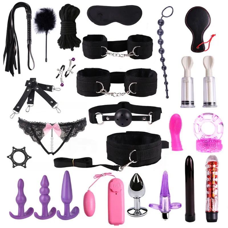 25 PCS/Set Vibrator Bondage Kit Adult Erotic SM Games Set Handcuff Binding  BDSM Bondage Restraint Slave Sex Toys for Women