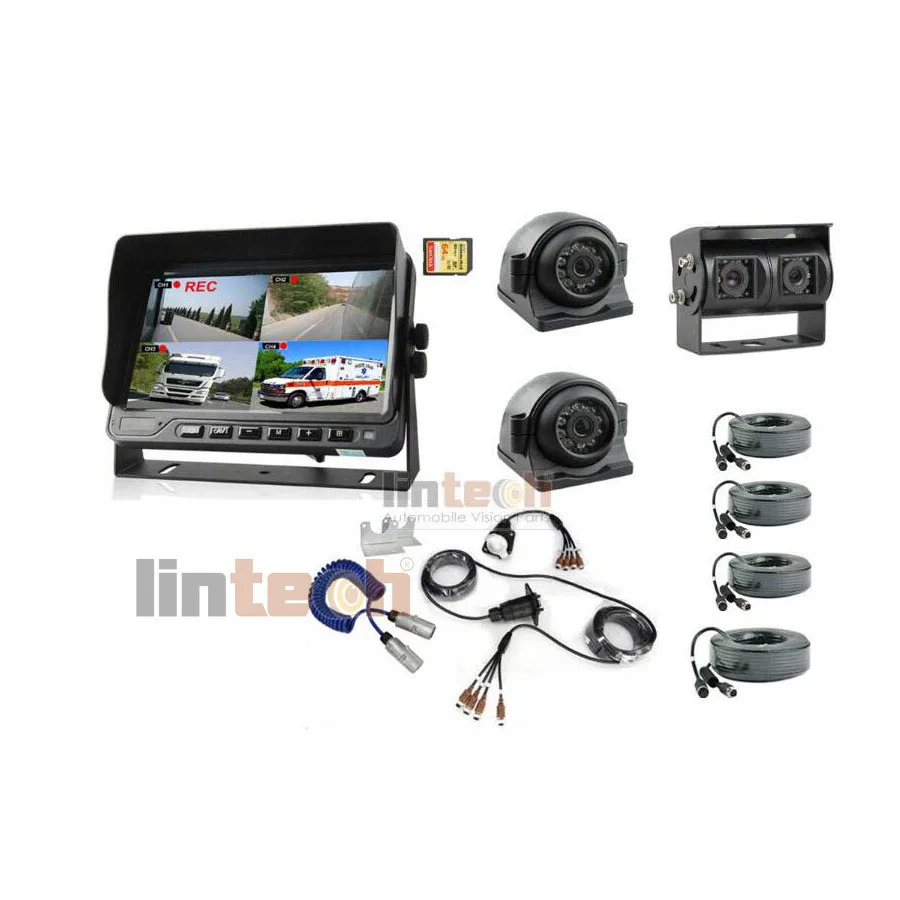 Atacado 7 Polegada DVR Monitor Digital 4 CH Curly Trailer Cable Car Sistema de Câmera de Backup