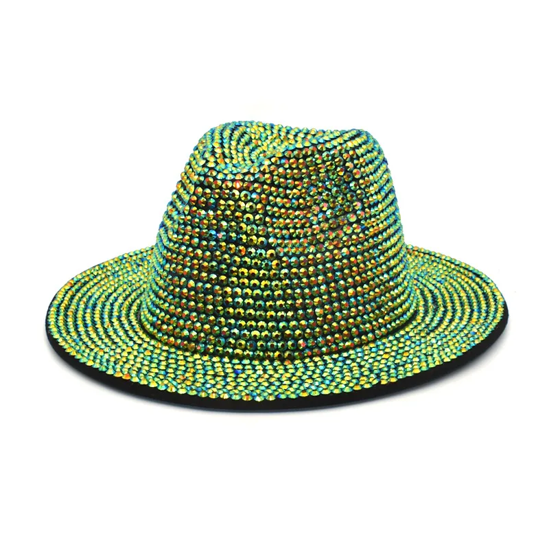 Black or Green Bling Studded Rhinestone Western Fedora Hat Black or Green Bling Studded Rhinestone Western Fedora Hat main image 2