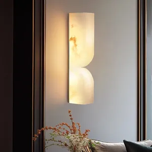 Modern Luxury Nordic All-Copper Wall Lamp with Spanish Natural Marble for Living Room Bedroom Bedside Corridor Stairwell