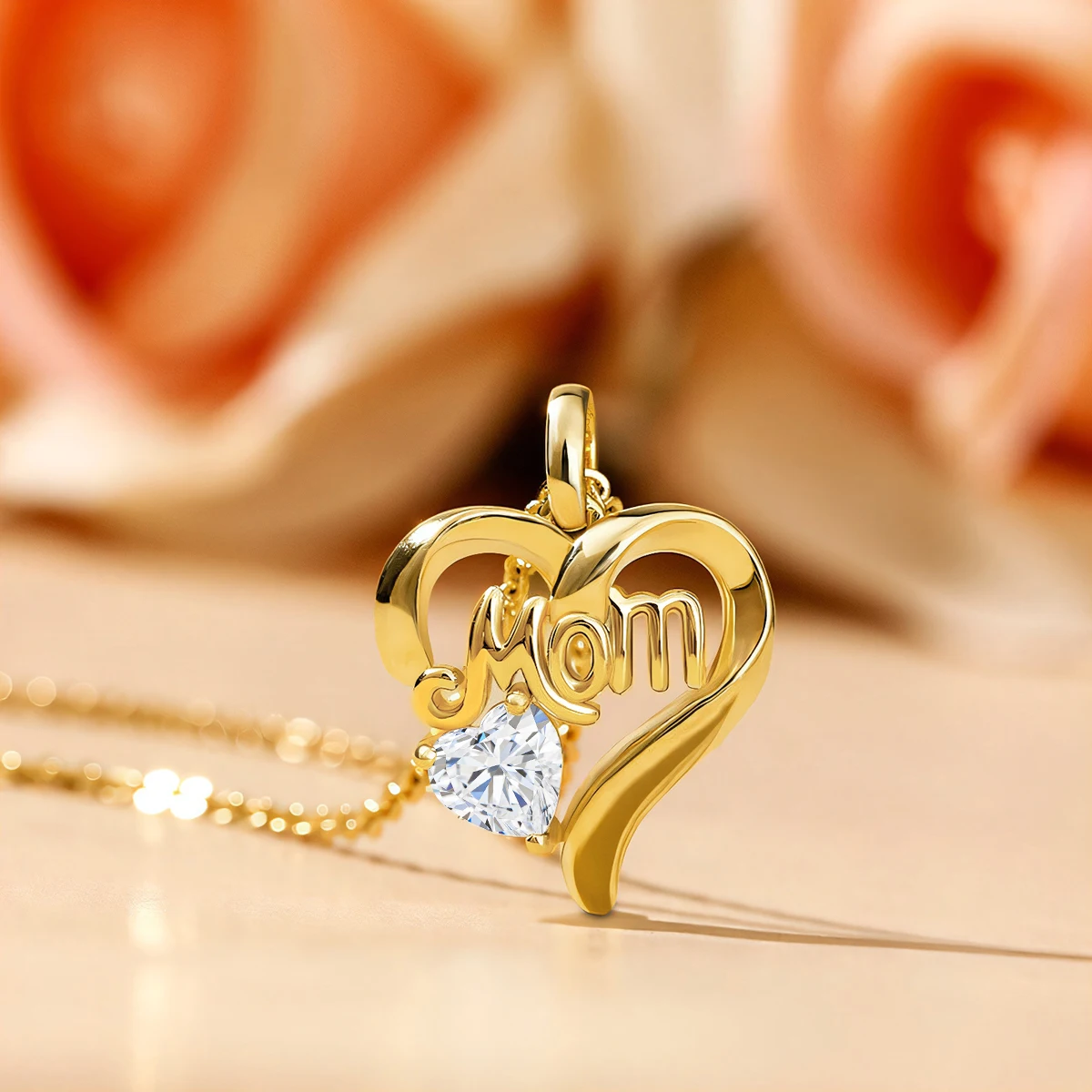 Fine Jewelry Manufacturer MOM Daughter Affection Moissanite Hollow  14K Gold Mother's Day Gift Heart Pendant
