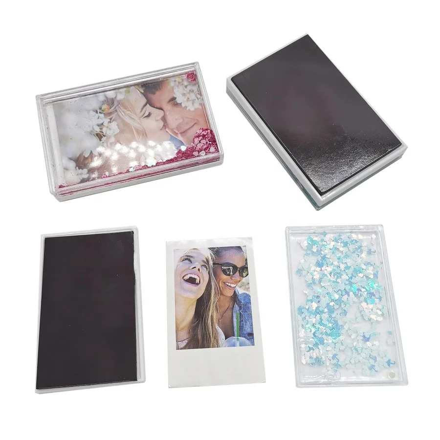 Mini 2x3 Instant Photo Insert Acrylic Picture Frame for Water Glitter Floating Sparkle Photo Frame with Fridge Magnet