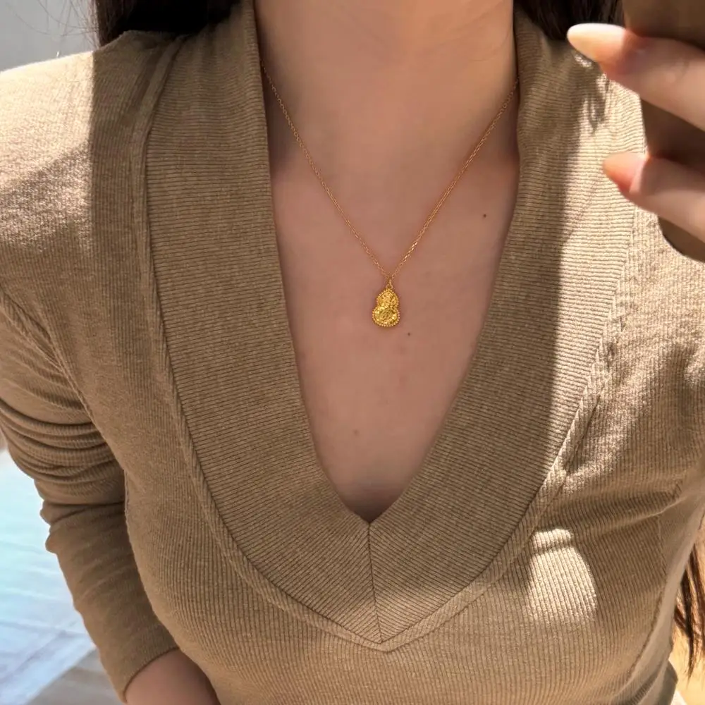 KAKODIY 22K Gold Plated Bottle Gourd Shape Pendant Necklace Jewelry Adjustable Long Necklace detail 8