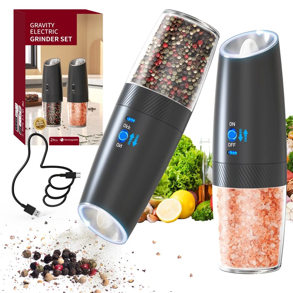 2024 Biggest Capacity 270ML Salt and Pepper Grinder Charging Gravity Electric Pepper Mill Set