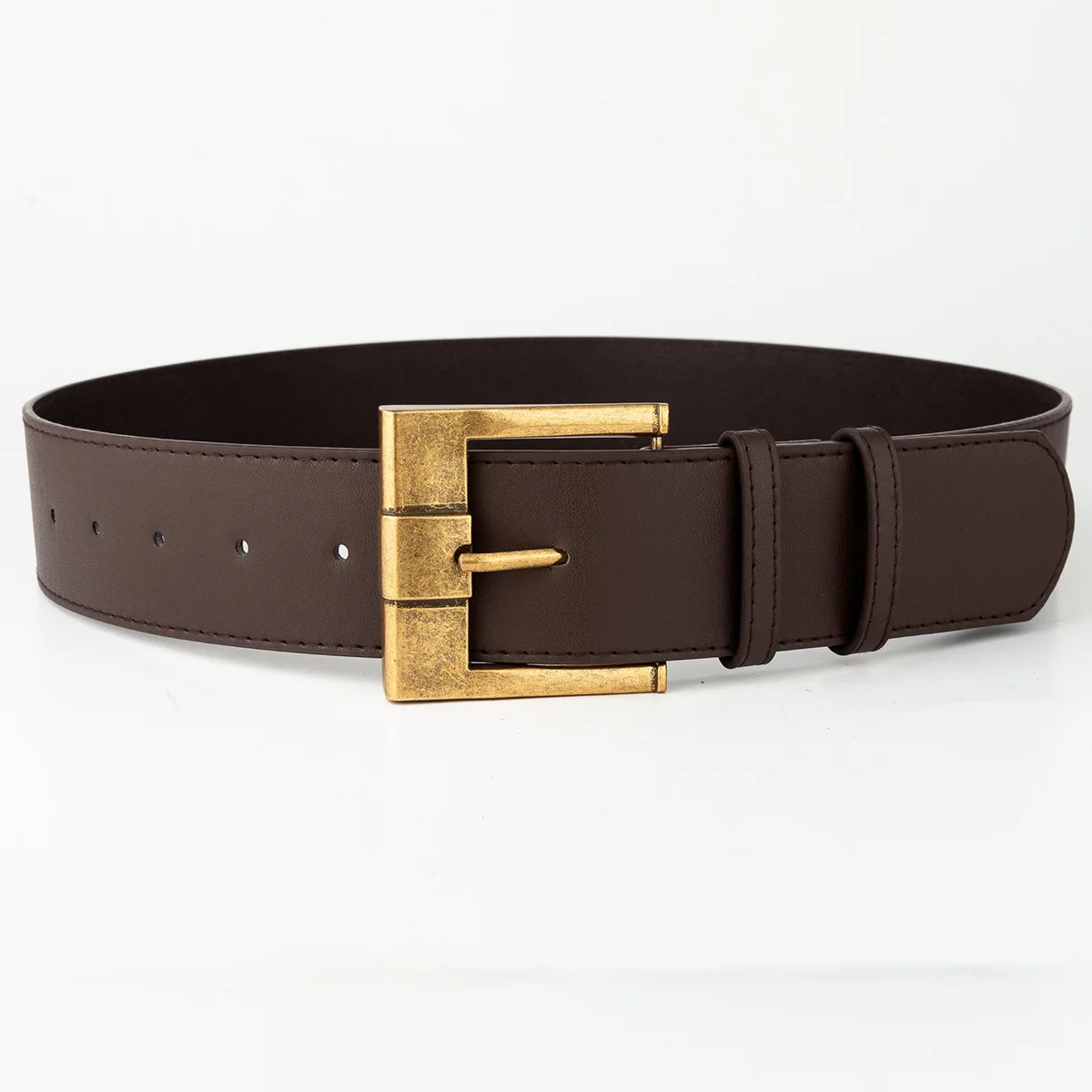 Women Wide Belt for Dresses Chunky Fashion Pu Leather Belt Thick Belt with  Old Gold Buckle
