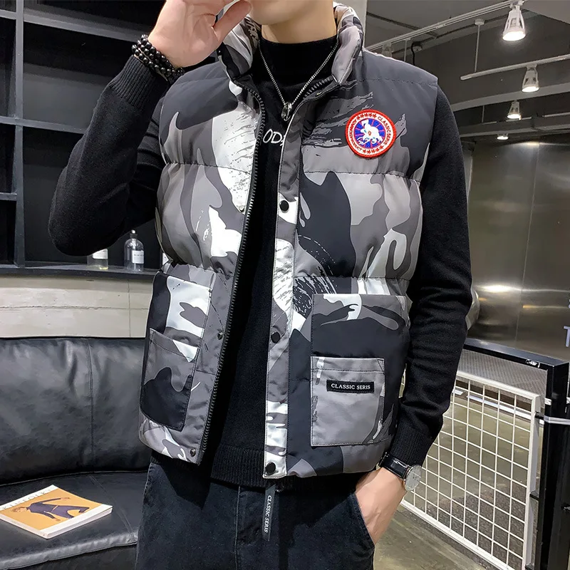 Hot Sell Youth Men Camouflage Wholesale Zipper Vest Jacket Black Quilted  Down Puffer Vest Wholesale Winter Waistcoats Vest