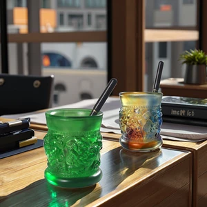 Colored Glaze Fancy Business Gift Auspicious Lions Animal Home Decor Pen Holder Desktop Display