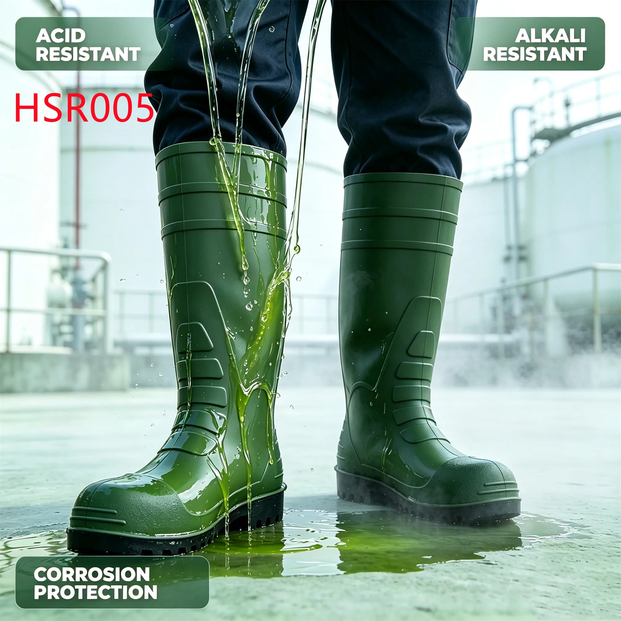 LXG,Mining Industry Steel Toe Insert Hua Singh Dark Green Gumboots Wet Surface CE Certified Rubber Boots with Metal Shank HSR005