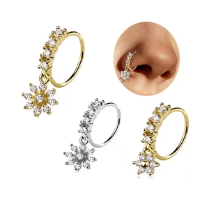Gold Plated Stainless Steel Dangle Nose Rings Flower Hoop Earrings Septum Piercing Fashion Earrings for Women