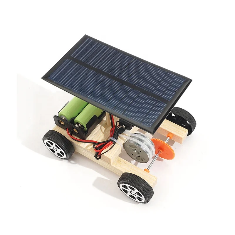 Children Science Experiment Education Diy Assemble Solar Power Panel Wooden Car Toy