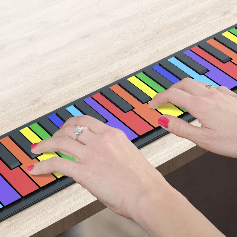 Konix 49 Keys Rainbow Rubber Electric Mini Child Babi Piano Silicone Flexible Portable Usb Hand Roll up Piano Small Keyboard