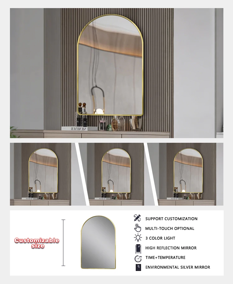 product oem arched aluminum frame decorative mirror wall mount bath mirror modern vanity mirror for interior space-7