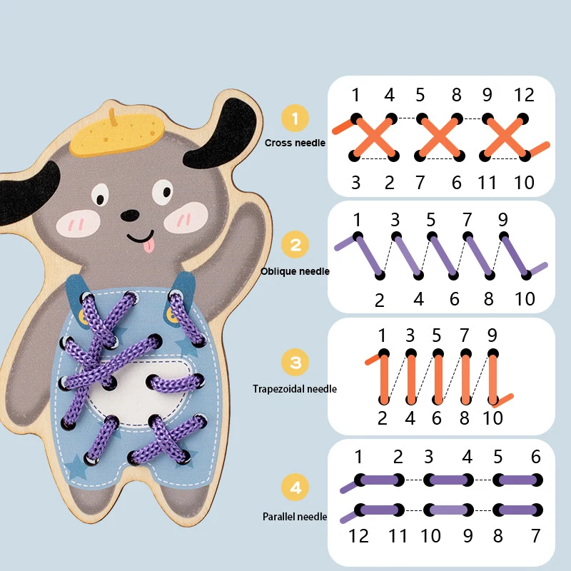 Educational Animal Puzzle Toys Set Sewing Activity with Threading Ropes ...