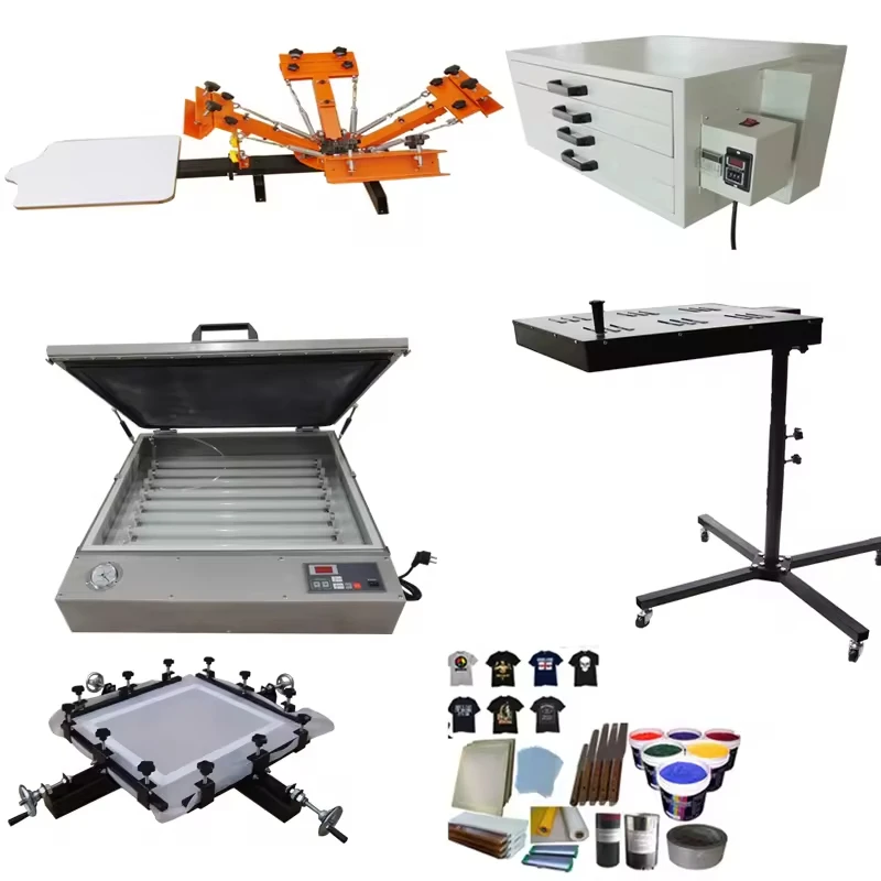 DGRUIDA Manual Rotary T-Shirt Screen Printing Machine 4-Color 1-Station NS401-EAS Full Set New Condition Screen Printer