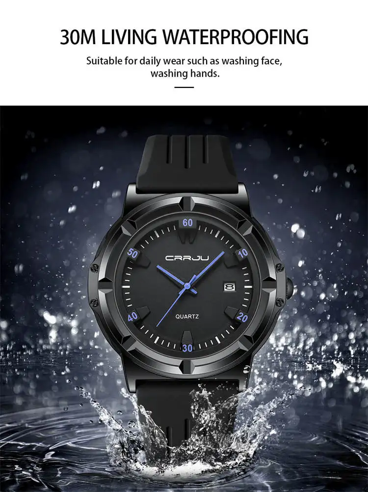 Crrju Watch 5030 Elegant Custom Logo Man Quartz Watch Stylish Silicone Band  Waterproof Date Display Character Casual Watch Set