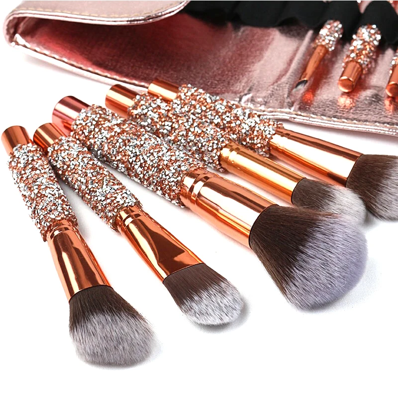 Hot selling professional rhinestone handle make up brushes 2020 high end bling rhinestone make up br