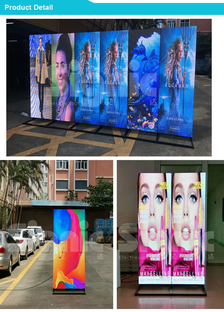 P2 P2.5 P3mm Indoor Outdoor Advertising Full Color Flexible Installation Billboard Floor Standing LED Poster Screen for