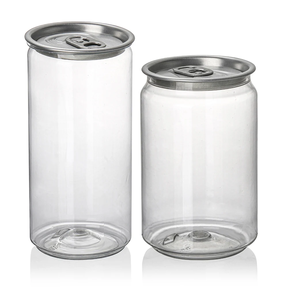 250 Ml 350 Ml 400 Ml 500 Ml 650 Ml 750 Ml 핫 세일 투명 Pet 캔 플라스틱 캔 음료 소다 커피 ...