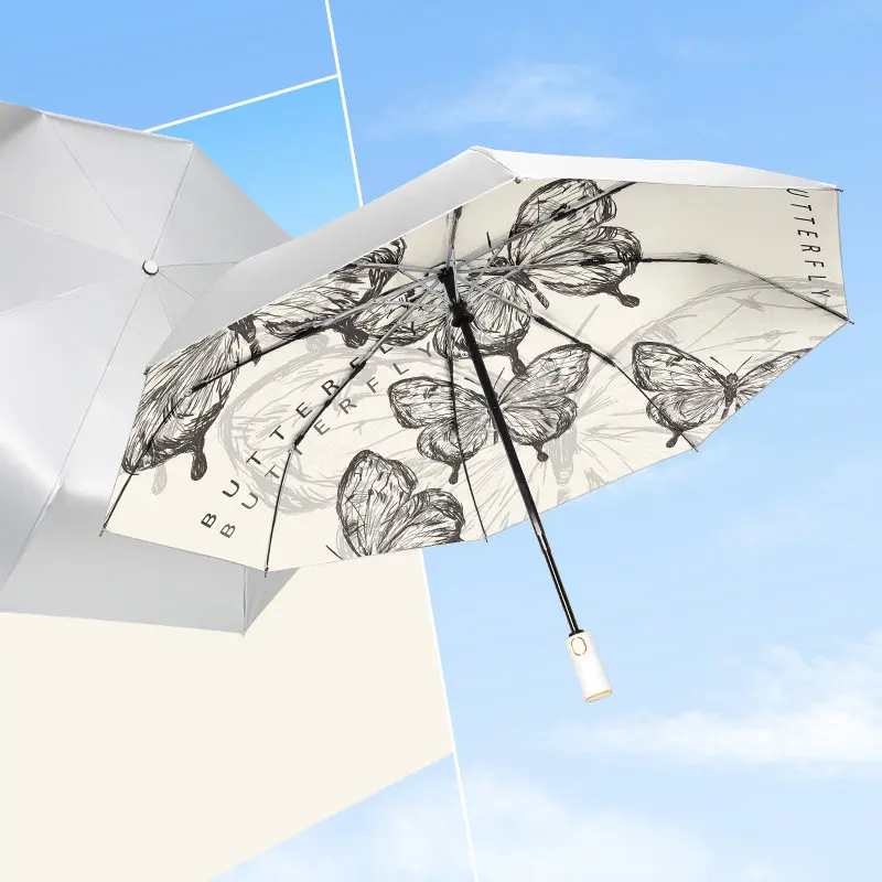 Wholesale Business Gifts Modern Design Alloy Handle Advanced Sunshade Sunscreen Sunlight Rain Dual-purpose Manual Five-folding