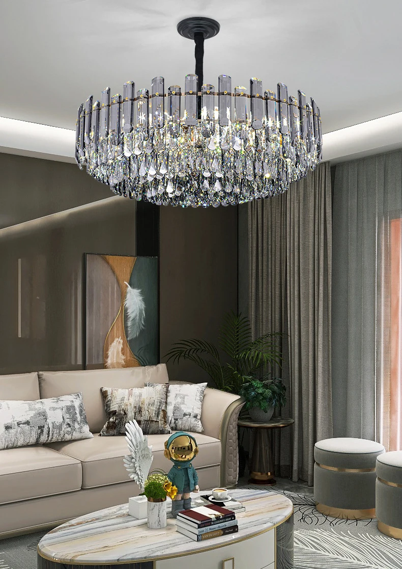 Luxury Living Room K9 Crystal Chandelier Post-modern Simple Round ...