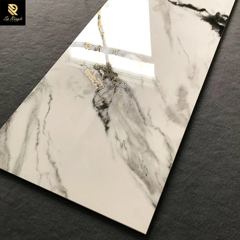 Springletile Interior Marble Tile Polished Kitchen Anti-slip Ceramic Gold Glitter Black Panda White Floor Glazed Porcelain Tile
