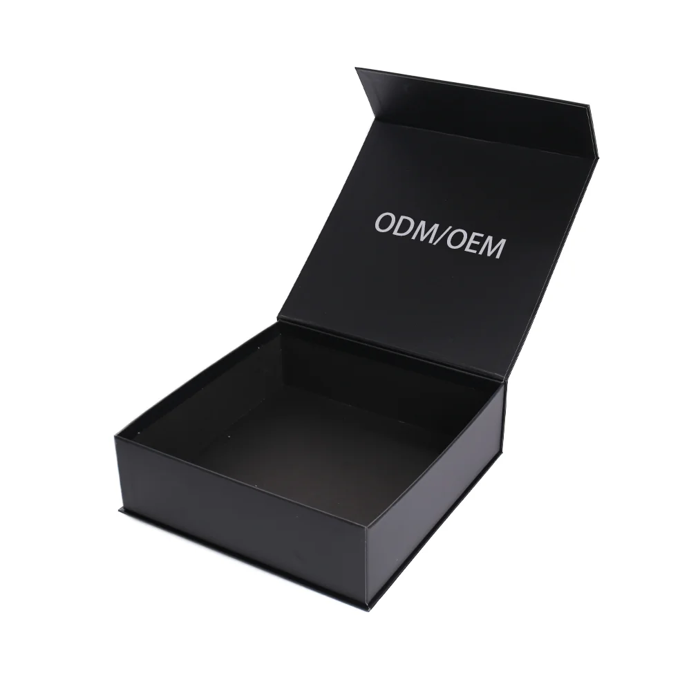 Custom Luxury Handmade Magnetic Flip Gift Box with Matt Lamination Rigid 2mm Black Paper Cardboard UV Foil Sponge Liner
