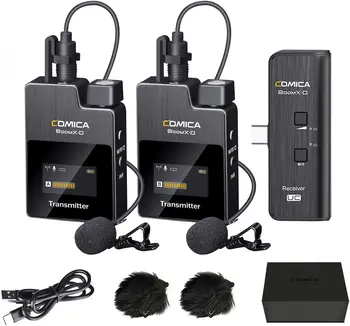Comica BoomX-DUC2 2.4G Wireless Microphone for USB C Phone, Dual Lavalier Lapel Microphone With 2 Transmitter 1 Receiver, Lav