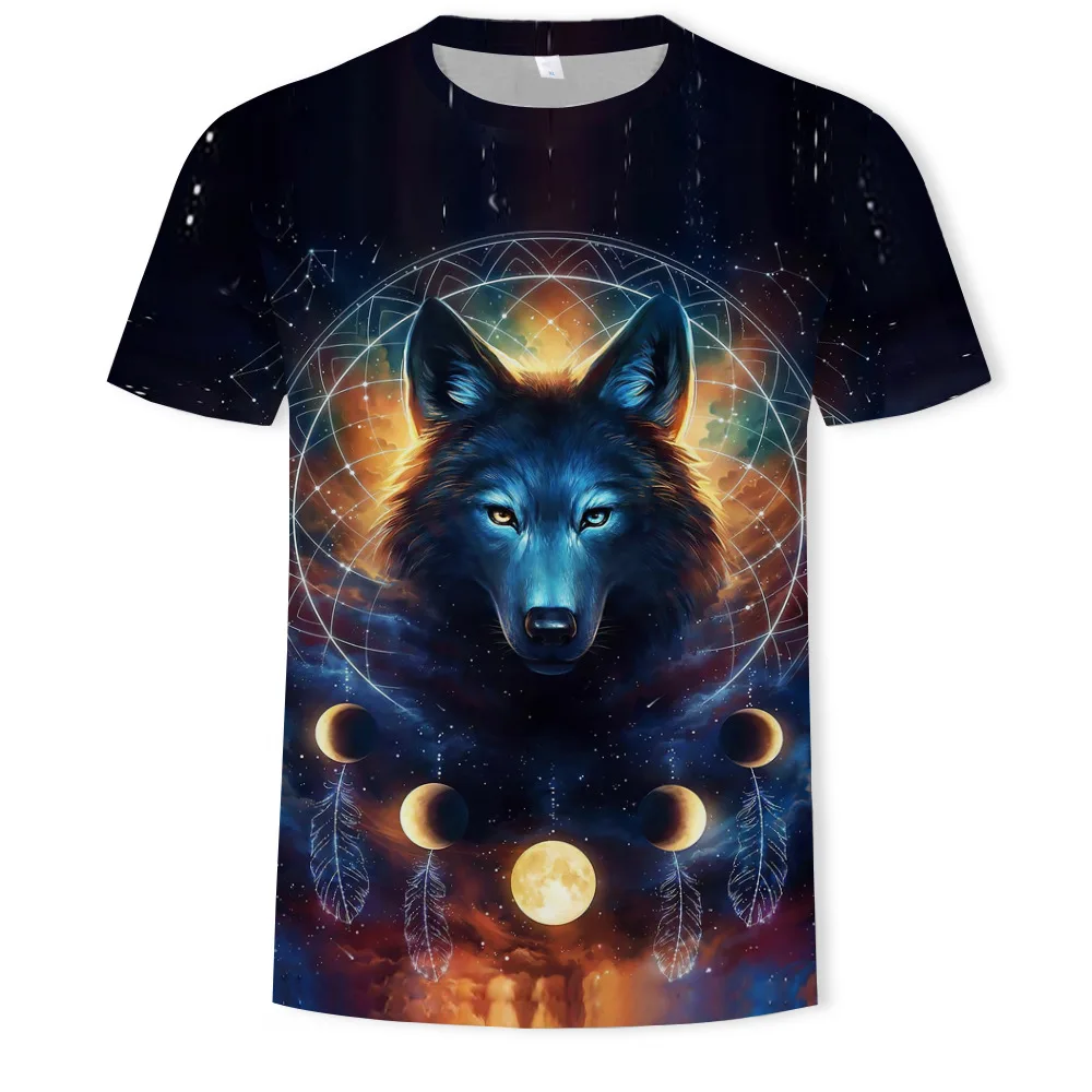 Men's 3D Print Wolf T-Shirt Summer Casual Cool Tops
