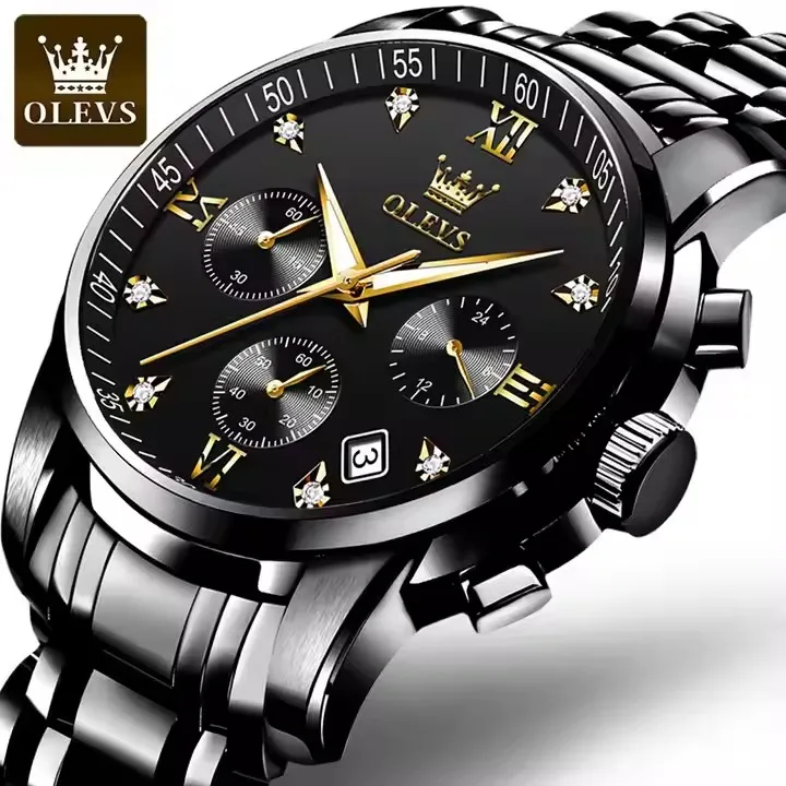 OLEVS 2858 Business Multi Time Zone Wristwatch Reloj Waterproof Feature Analog Date Watches Stainless Steel Quartz Watch for Men