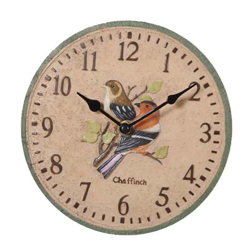 8 Inch Small Size Creative Resin 3d Birds Design Decorative Wall Clock for Outdoor Garden Backyard