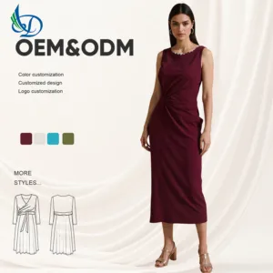 Women's Dress Office Women's Woven Round Neck Solid Color Natural Waist Anti Wrinkle OEM Service Available