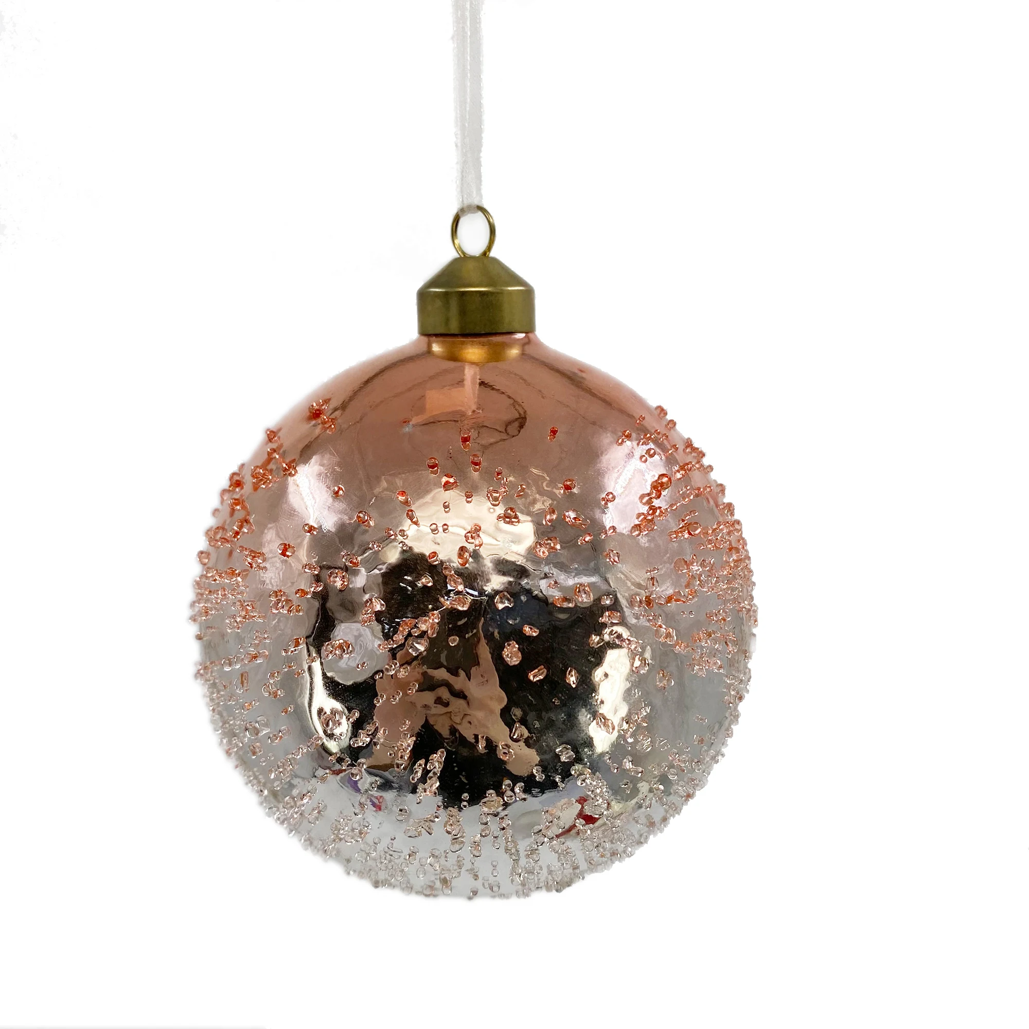 New Style Christmas Tree Ornament 10cm Glitter Glass Ball Ornaments With Glass Bead Decoration